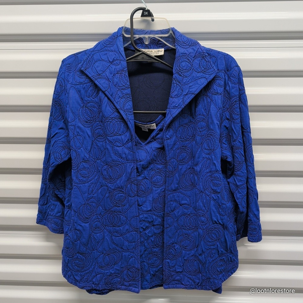 Andria Lieu Women's 2 Piece Jacket Top Set Blue Textured Swirl Size Large L